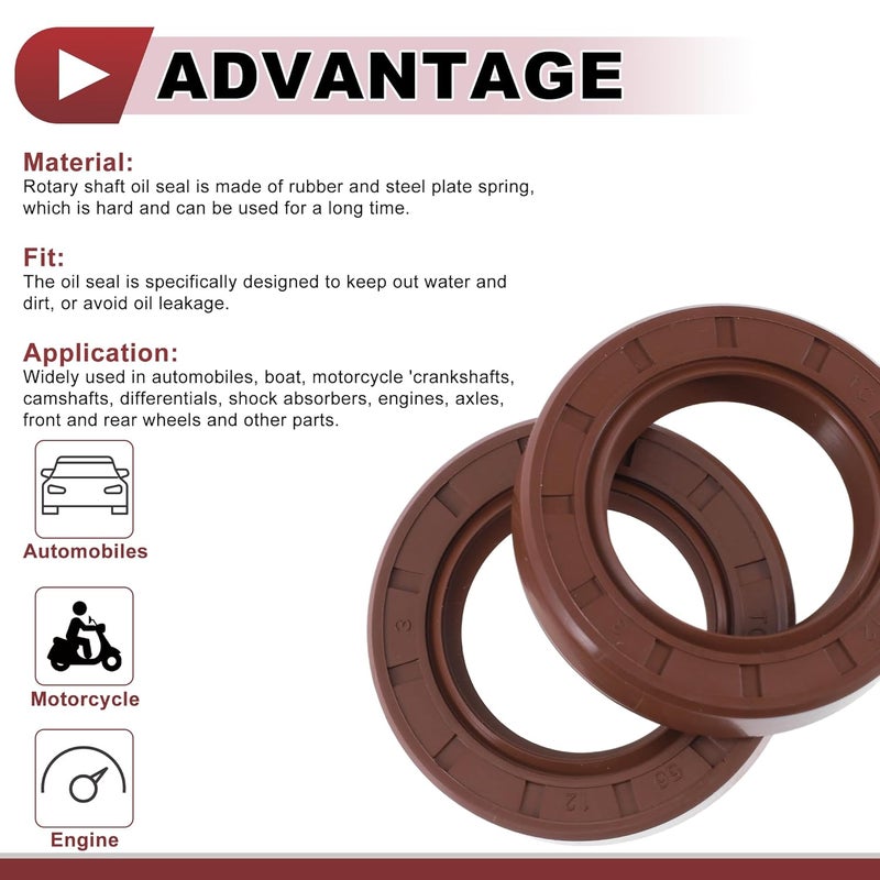 HEROFFIX Universal Oil Seal TC Seal Ring Rotary Shaft Seal 35x56x12mm High Pressure FKM Rubber Brown 2 Pcs - Image 4
